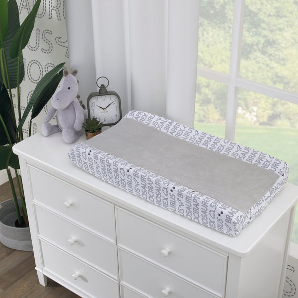 Baby-Saurus Gray and White Super Soft Word Print Changing Pad Cover