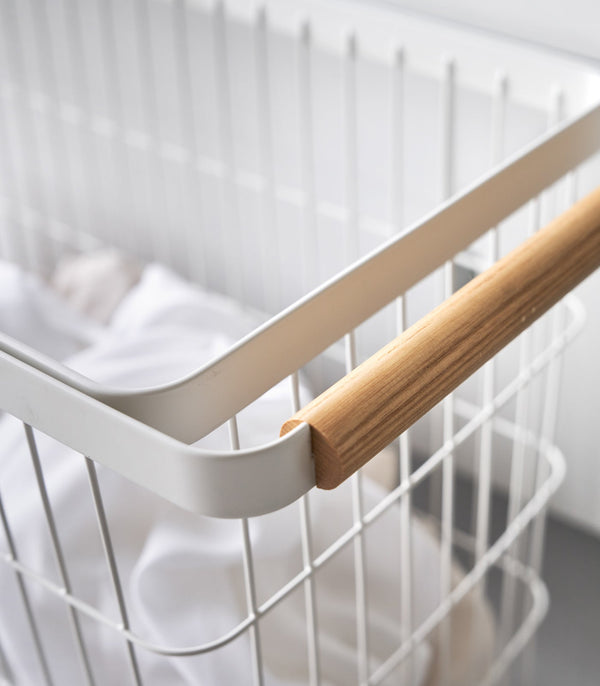 Rolling Wire Basket (15" H)  - Steel + Wood