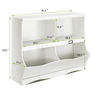 Kids storage unit toy organizer and bookshelf for children, showcasing a stylish angle view.