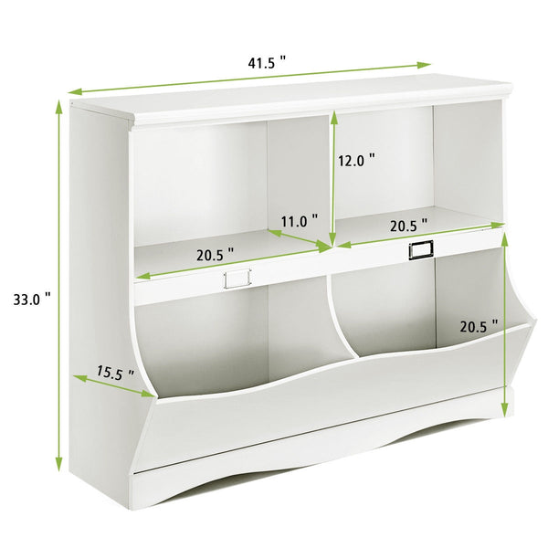 Kids storage unit toy organizer and bookshelf for children, showcasing a stylish angle view.