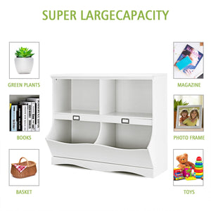 Kids storage unit and toy organizer for babies, featuring a colorful bookshelf and bookcase at angle 6.