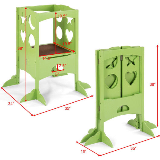 Folding Kids Kitchen Counter Step Stool-Green