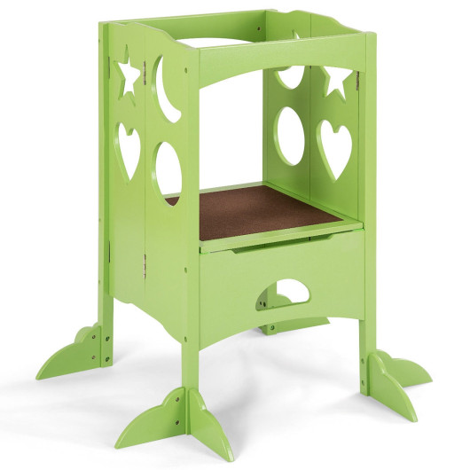 Folding Kids Kitchen Counter Step Stool-Green