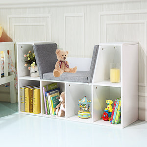 6-Cubby Kid Storage Bookcase Cushioned Reading Nook - Safe Corners for Kids Room