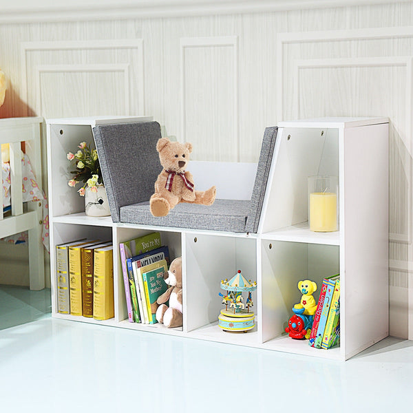 6-Cubby Kid Storage Bookcase Cushioned Reading Nook - Safe Corners for Kids Room