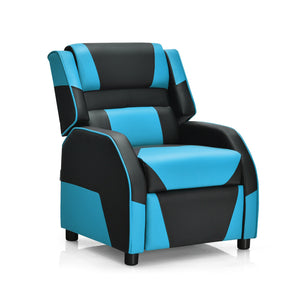 Kids PU leather gaming sofa recliner with headrest and footrest, perfect for comfortable play and sleep. Angle 27 view.
