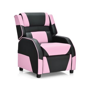 Kids PU leather gaming sofa recliner with headrest and footrest, perfect for comfortable play and sleep.