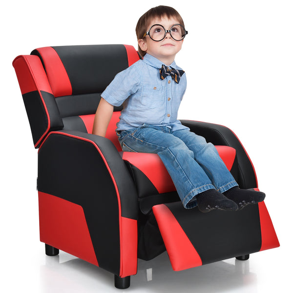 Kids PU leather gaming sofa recliner with headrest and footrest, perfect for comfort and style in bedding and sleep.