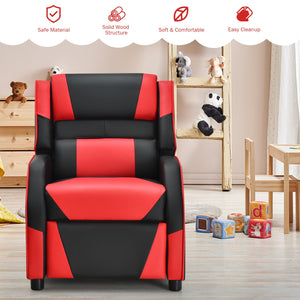 Kids PU leather gaming sofa recliner with headrest and footrest, perfect for comfortable play and sleep. Angle 23 view.
