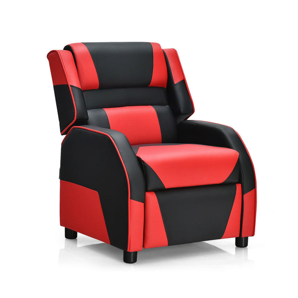 Kids youth PU leather gaming sofa recliner with headrest and footrest, perfect for comfortable play and sleep.