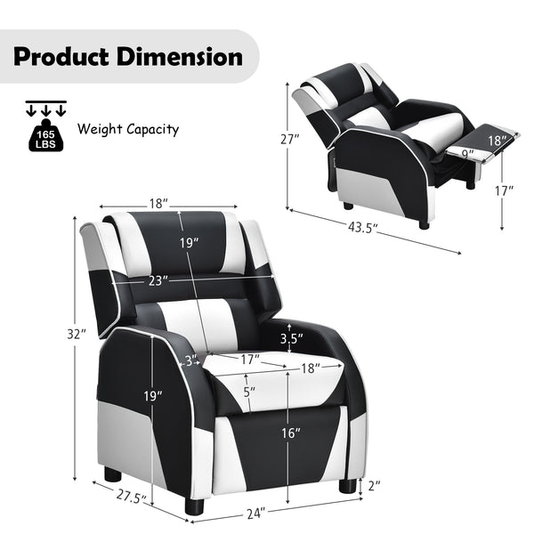 Kids PU leather gaming sofa recliner with headrest and footrest, perfect for comfortable play and sleep. Angle 13 view.