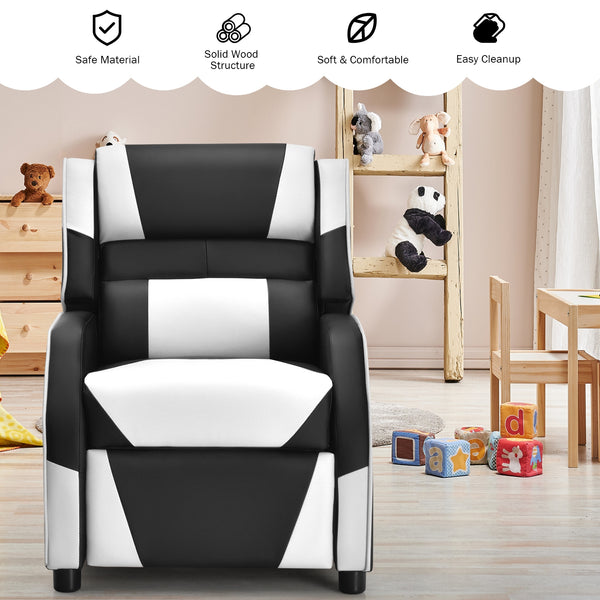 Kids PU leather gaming sofa recliner with headrest and footrest, perfect for comfortable play and sleep.