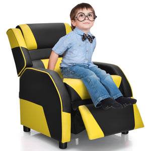 Kids PU leather gaming sofa recliner with headrest and footrest, perfect for comfortable play and sleep. Angle 8 view.