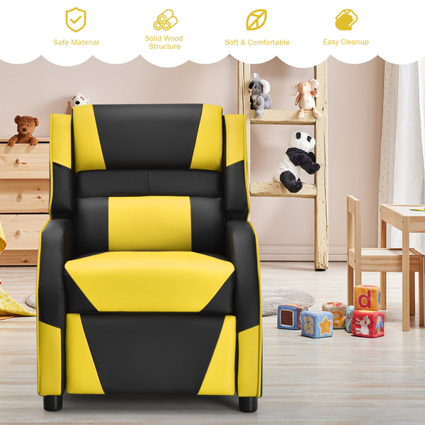 Kids PU leather gaming sofa recliner with headrest and footrest, perfect for comfortable play and sleep. Angle 7 view.