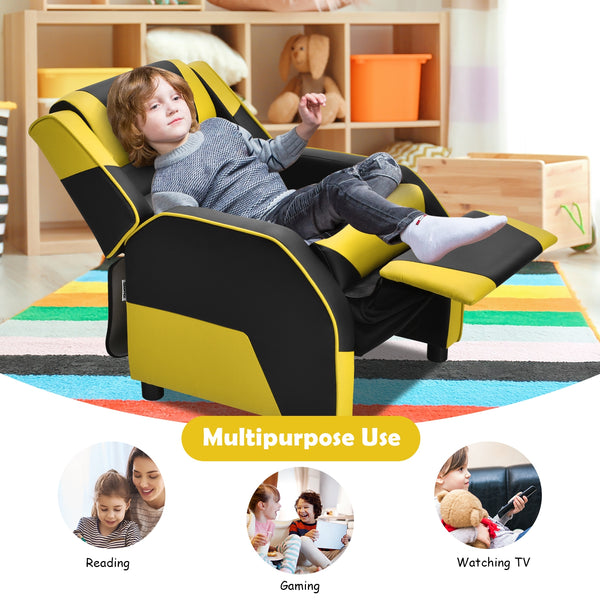 Kids PU leather gaming sofa recliner with headrest and footrest, perfect for comfort and style in bedding and sleep.