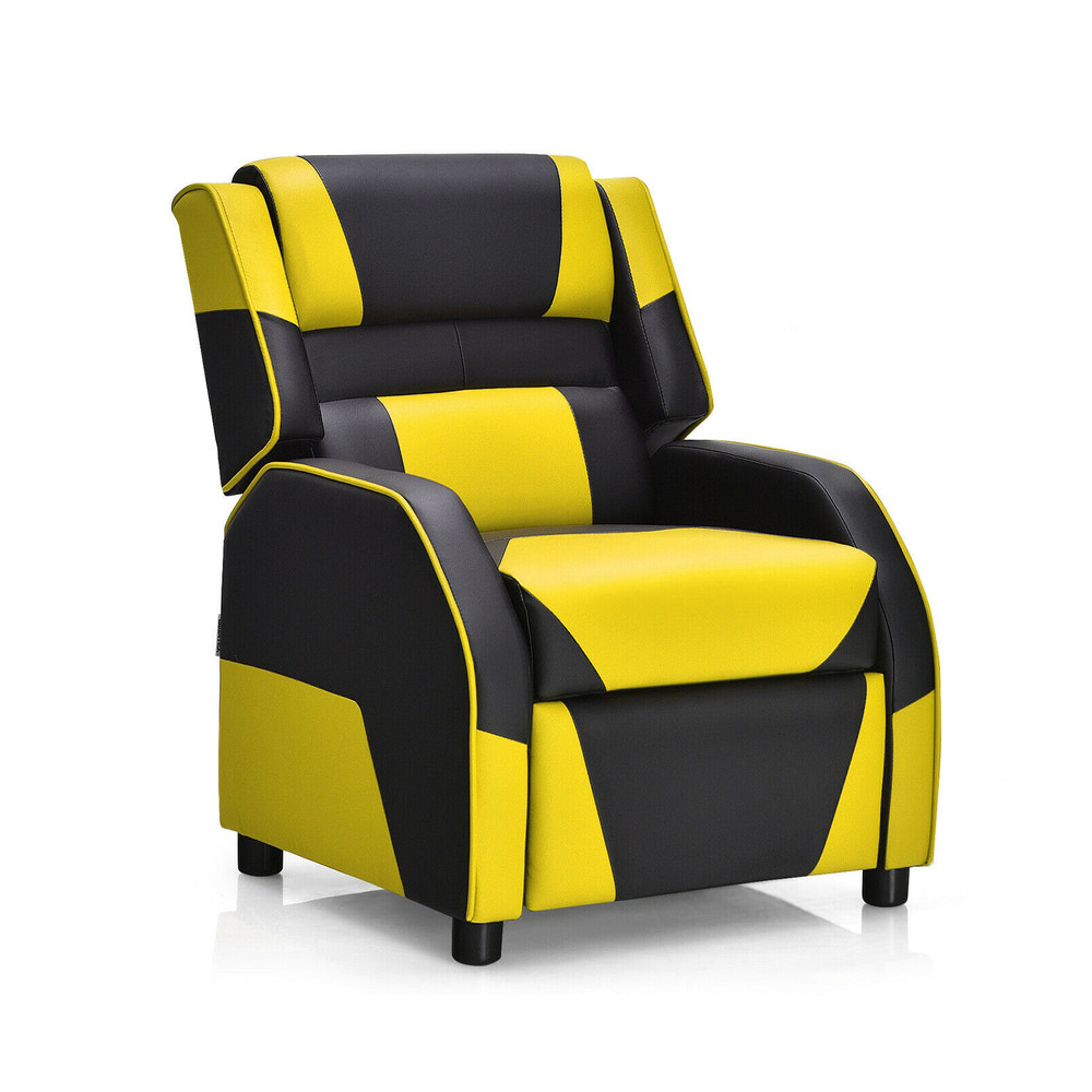 Kids PU leather gaming sofa recliner with headrest and footrest for ultimate comfort and style in bedding and sleep.