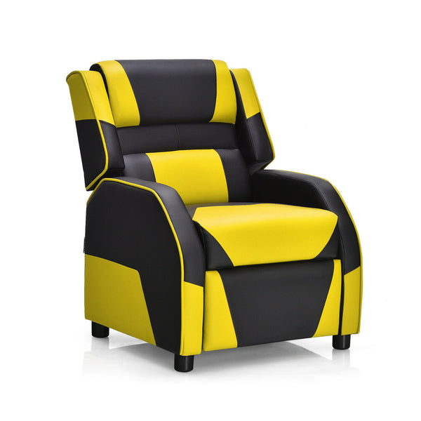 Kids PU leather gaming sofa recliner with headrest and footrest, perfect for comfortable play and sleep. Angle 2 view.