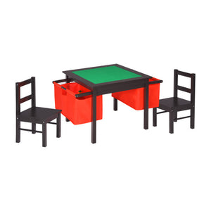 2-in-1 Kids Activity Table and 2 Chairs Set with Storage Building Block Table-Espresso