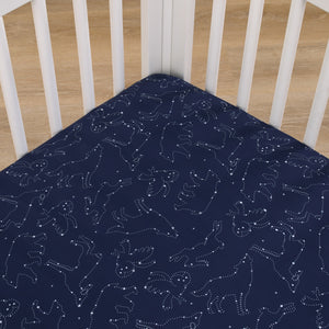 NoJo Super Soft Navy and White Cosmic Constellations Nursery Crib Fitted Sheet