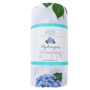 Gift Set: Hydrangeas Baby Muslin Swaddle Blanket and Burp Cloth/Bib Combo Newborn Essentials for Feeding and Comfort