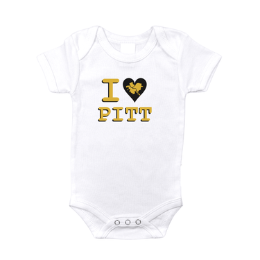 I LOVE PITT Pittsburgh short sleeve baby onesie in black with white lettering. Perfect for little fans!