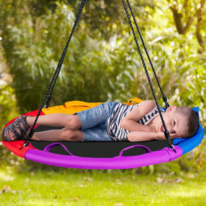 40 inch Saucer Tree Outdoor Round Platform Swing with Pillow and Handle