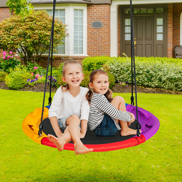 40 inch Saucer Tree Outdoor Round Platform Swing with Pillow and Handle