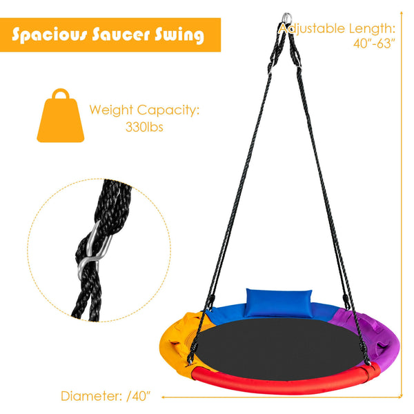 40 inch Saucer Tree Outdoor Round Platform Swing with Pillow and Handle