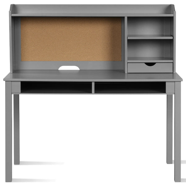 Kids desk and chair set with hutch and bookshelves, perfect for study and playtime, viewed at a 15-degree angle.