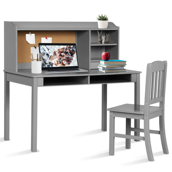 Kids desk and chair set with hutch and bookshelves, perfect for study and playtime. Angle 14 view.