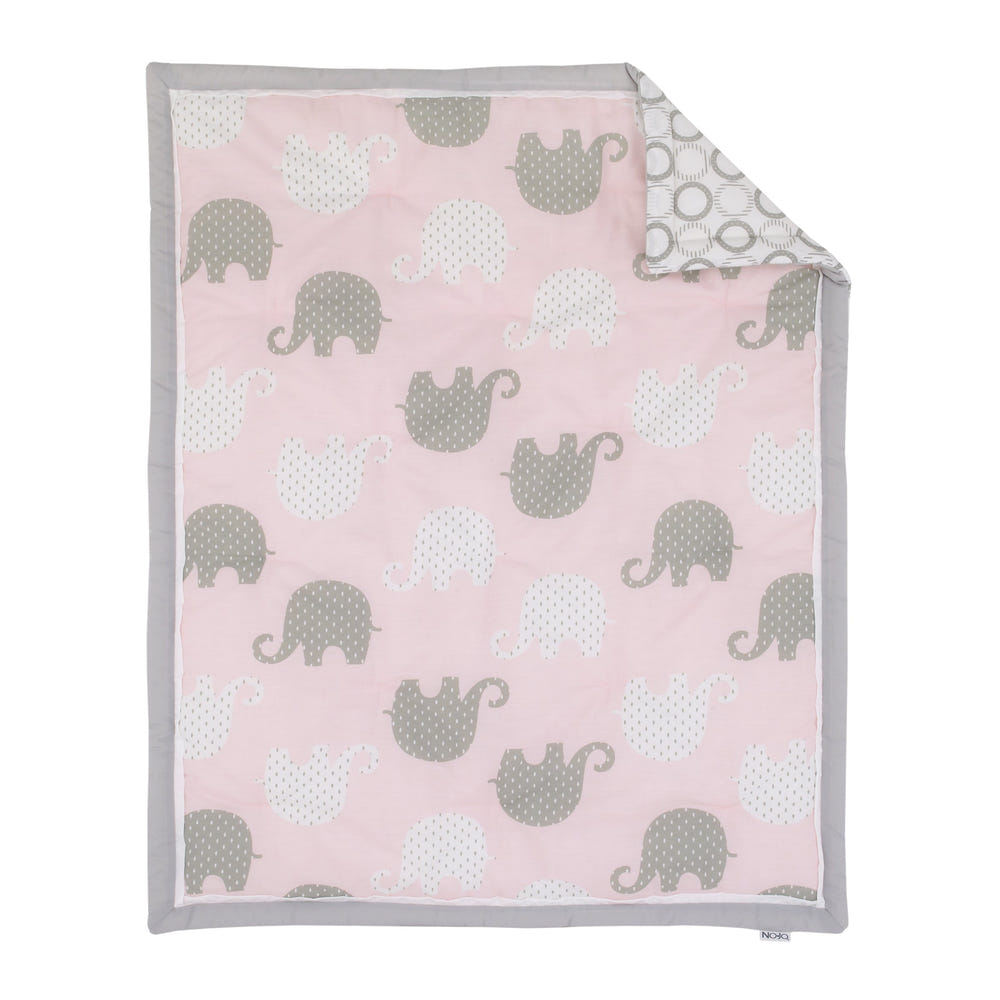 NoJo The Dreamer Pink and Grey Elephant 8 Piece Nursery Crib Bedding Set