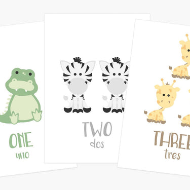 Counting flashcards featuring colorful animals for early learning and sensory play. Perfect for babies and toddlers.