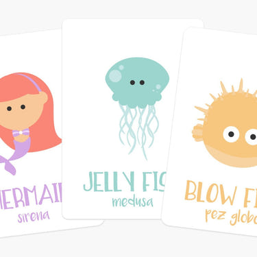 "Colorful sea animals flashcards for babies, perfect for learning and playtime."