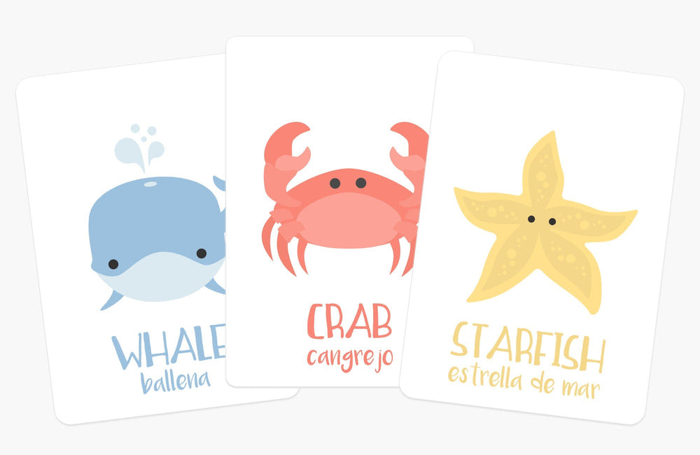 "Colorful sea animals flashcards for babies, perfect for learning and playtime."