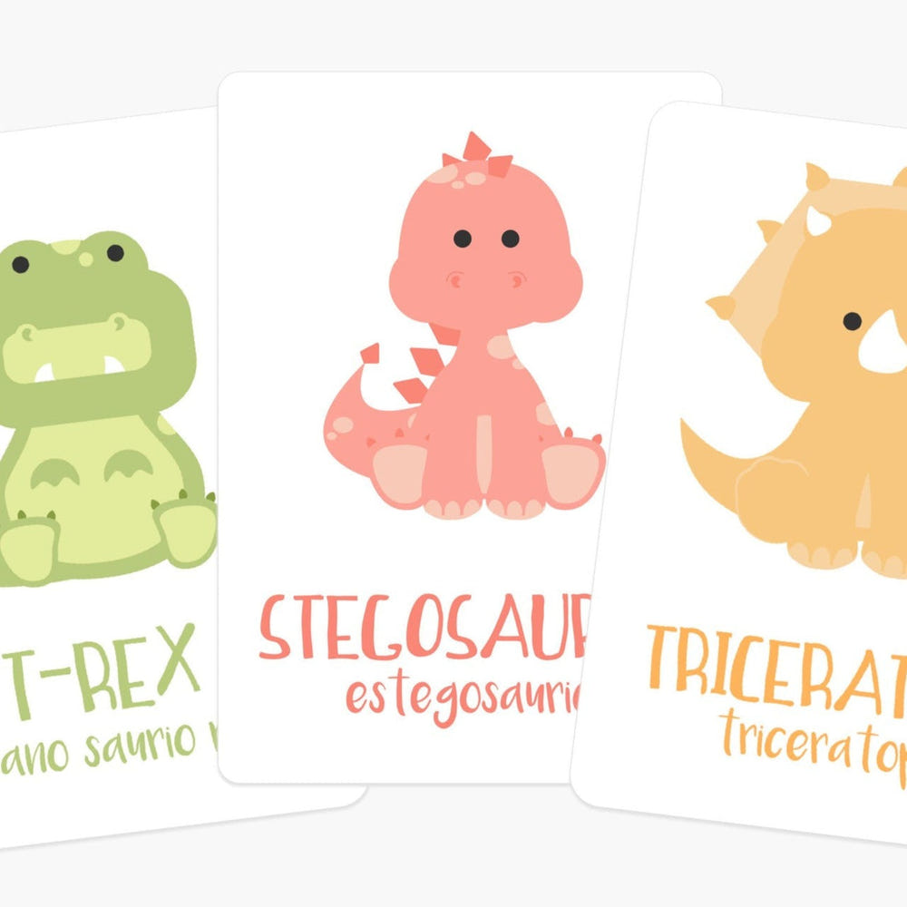 Dinosaur flashcards for babies, promoting early learning and sensory play with vibrant colors and engaging designs.
