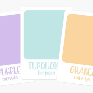 Color sorting flashcards for babies, promoting early learning and sensory play, displayed at an angle.
