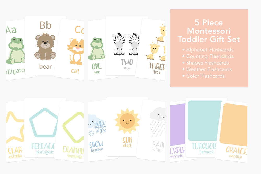Montessori Flashcards Basics Bundle for early learning and development in babies and toddlers.