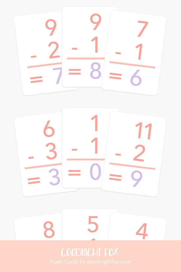 Basic Subtraction Flashcards for kids, featuring colorful designs and engaging activities for early learning.