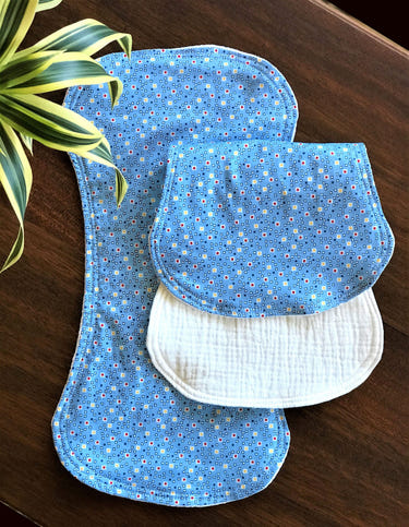 Modern Blue Dots Burp Cloth Set of 2 - Stylish and absorbent baby essentials for feeding time.