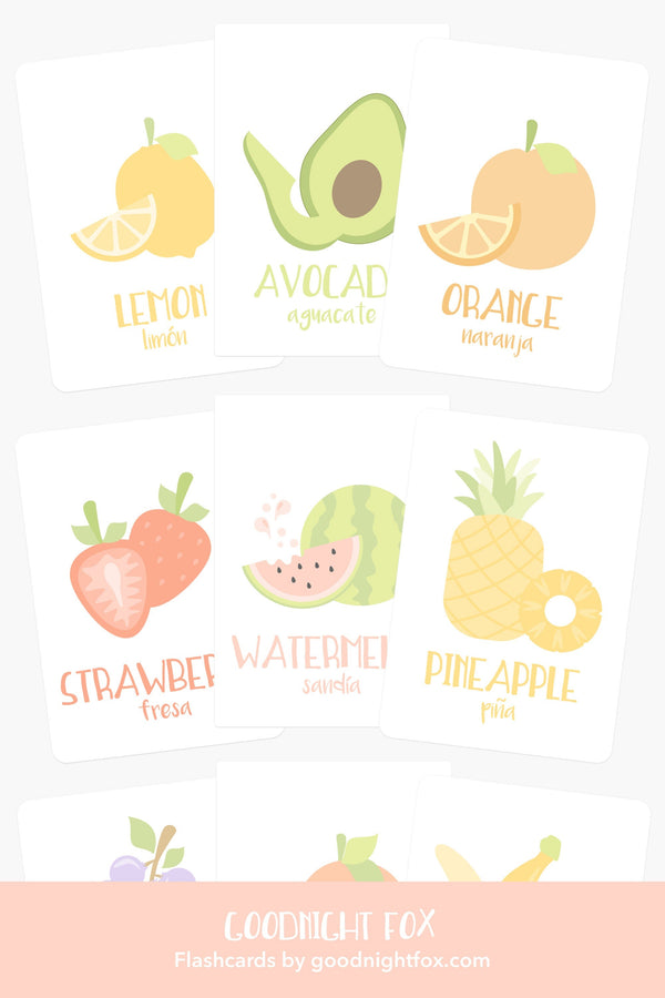 Colorful fruit flashcards for babies, promoting early learning and sensory play. Angle 5 view.