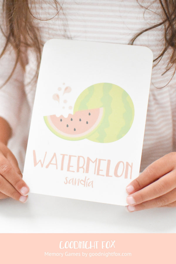 Colorful fruit flashcards for babies, promoting early learning and sensory play.