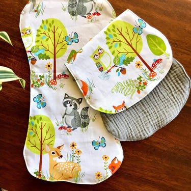Vintage animals burp cloth set of 2 in gray, perfect for stylish baby feeding and messes.