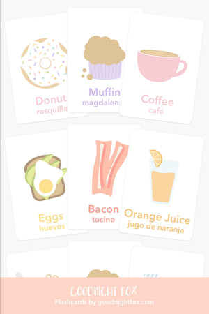 "Colorful breakfast flashcards for early learning and sensory play, showcasing fun food images for babies."