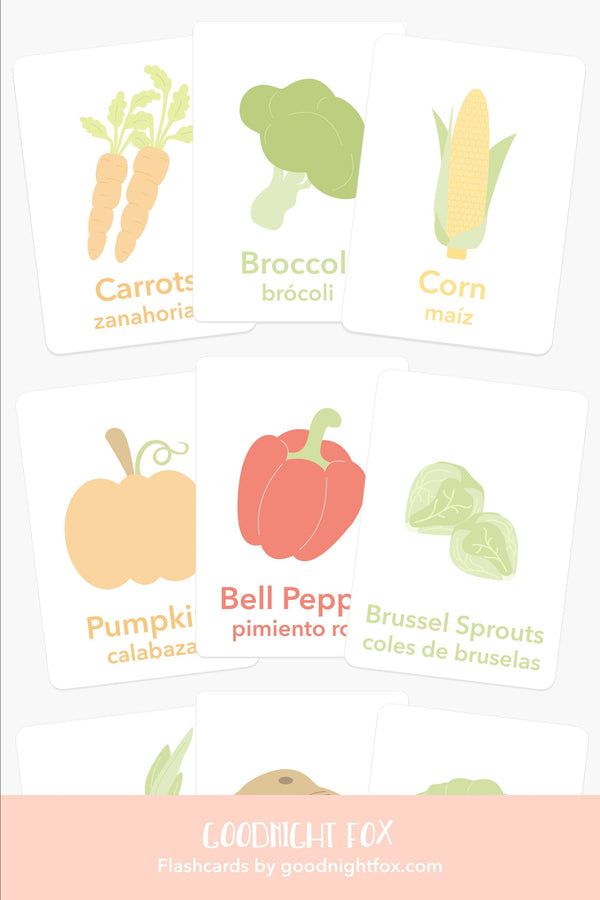 Colorful vegetable flashcards for babies, promoting learning and play in a fun, engaging way.
