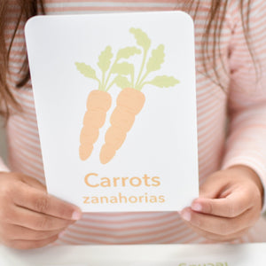 "Colorful vegetable flashcards for babies, perfect for learning and playtime."
