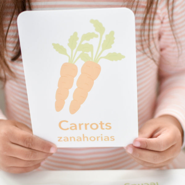 "Colorful vegetable flashcards for babies, perfect for learning and playtime."