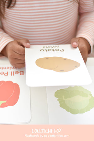 "Colorful vegetable flashcards for babies, promoting early learning and engagement in a playful design."