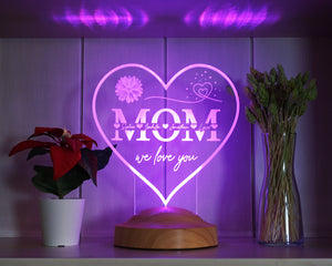 Mothers Day Gift, Mom Personalized Night Light, Heartshaped Custom 3D Lamp by Drn Gift Store