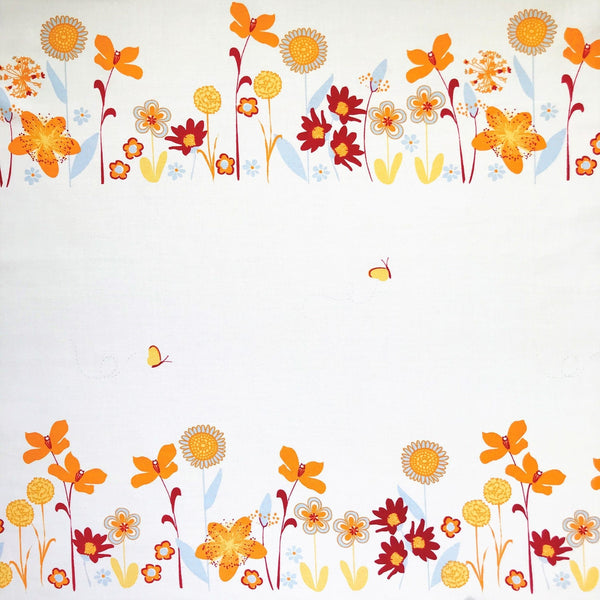 Custom made organic cotton fitted sheet featuring 10 Flowers design by Harmony Arts for a cozy baby nursery.