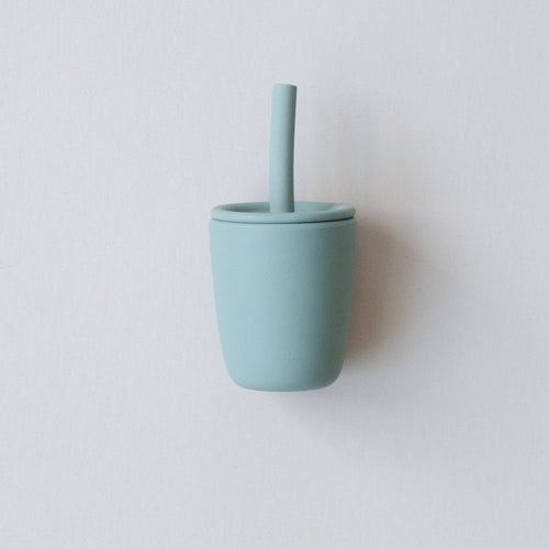 Mini Straw Cup for babies and toddlers - Silicone design, angled view showcasing vibrant colors and easy-grip features.